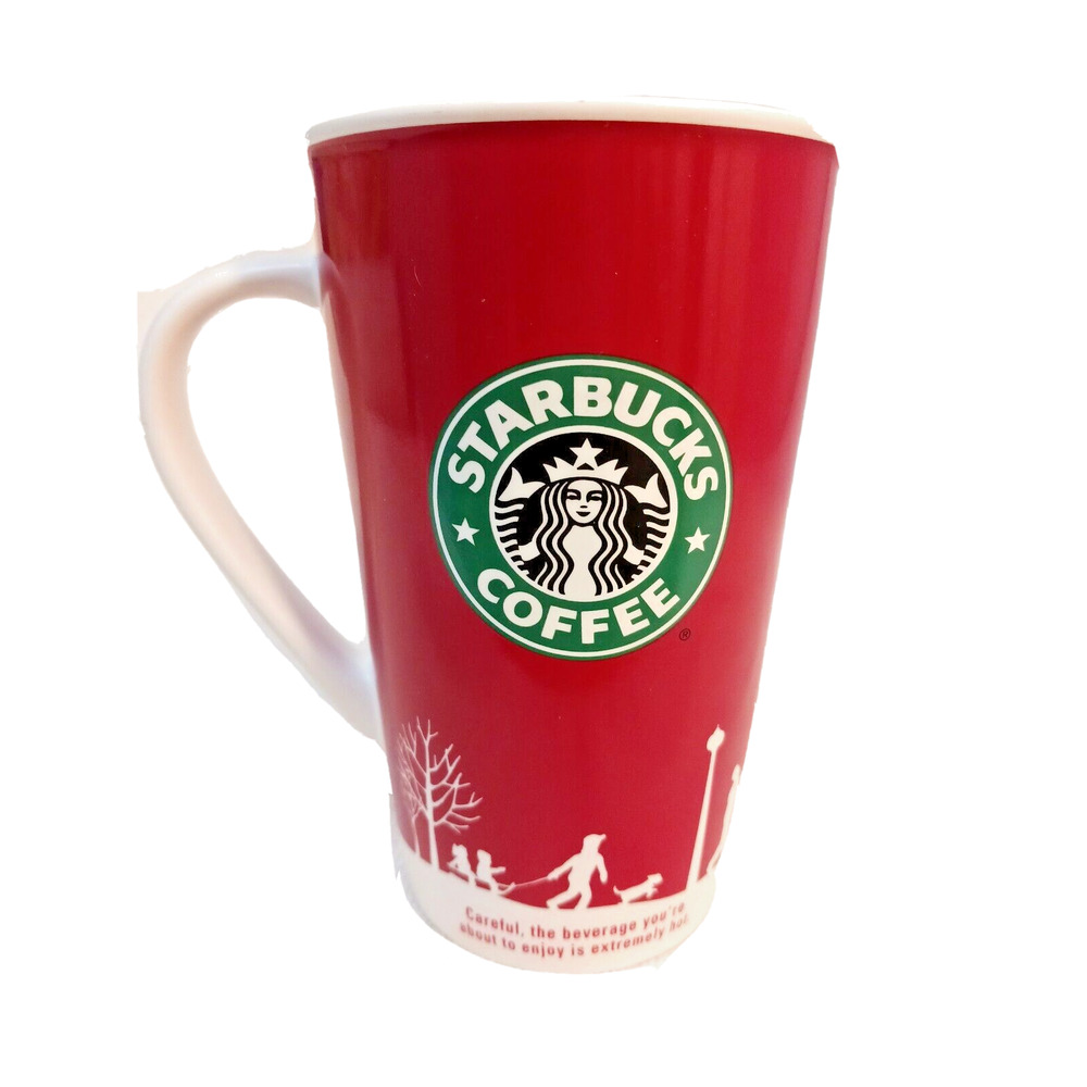 06' Starbucks Tall RED Winter Christmas Carolers 16 oz Cup Large Emblem LOGO
